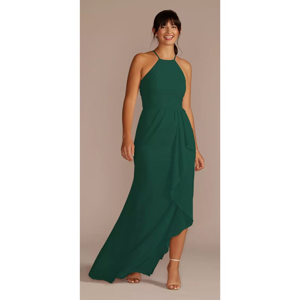 Celebrate DB Studio Stunning Green Chiffon gown. Mock halter neck.  14